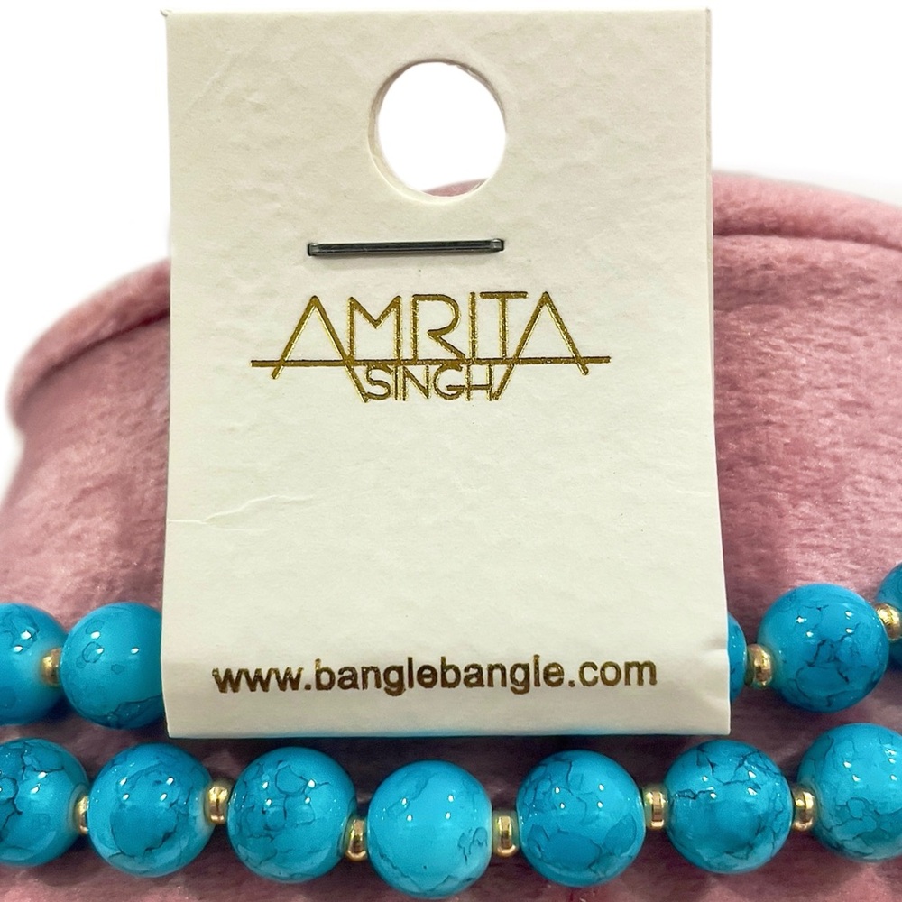 AMRITA SINGH Feroza Glass Beads Faux Turquoise Tassel Long Necklace Gift Box NWT - Picture 5 of 9